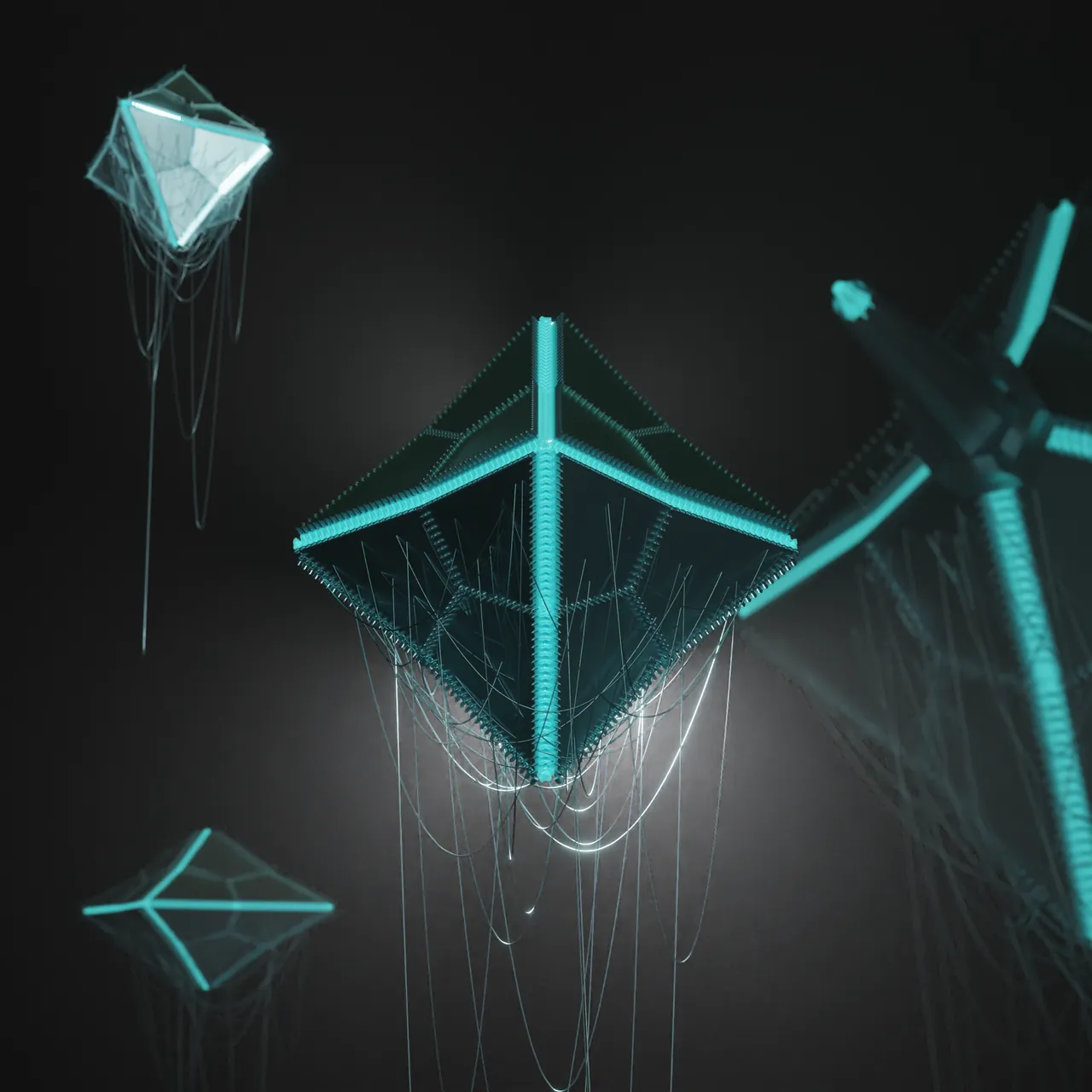Alien angel ships made of glowing crystal