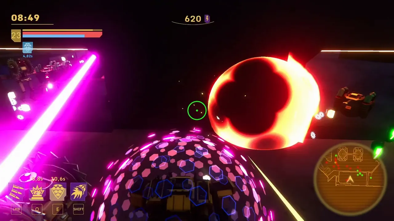 Explosive impact against a boss bot
