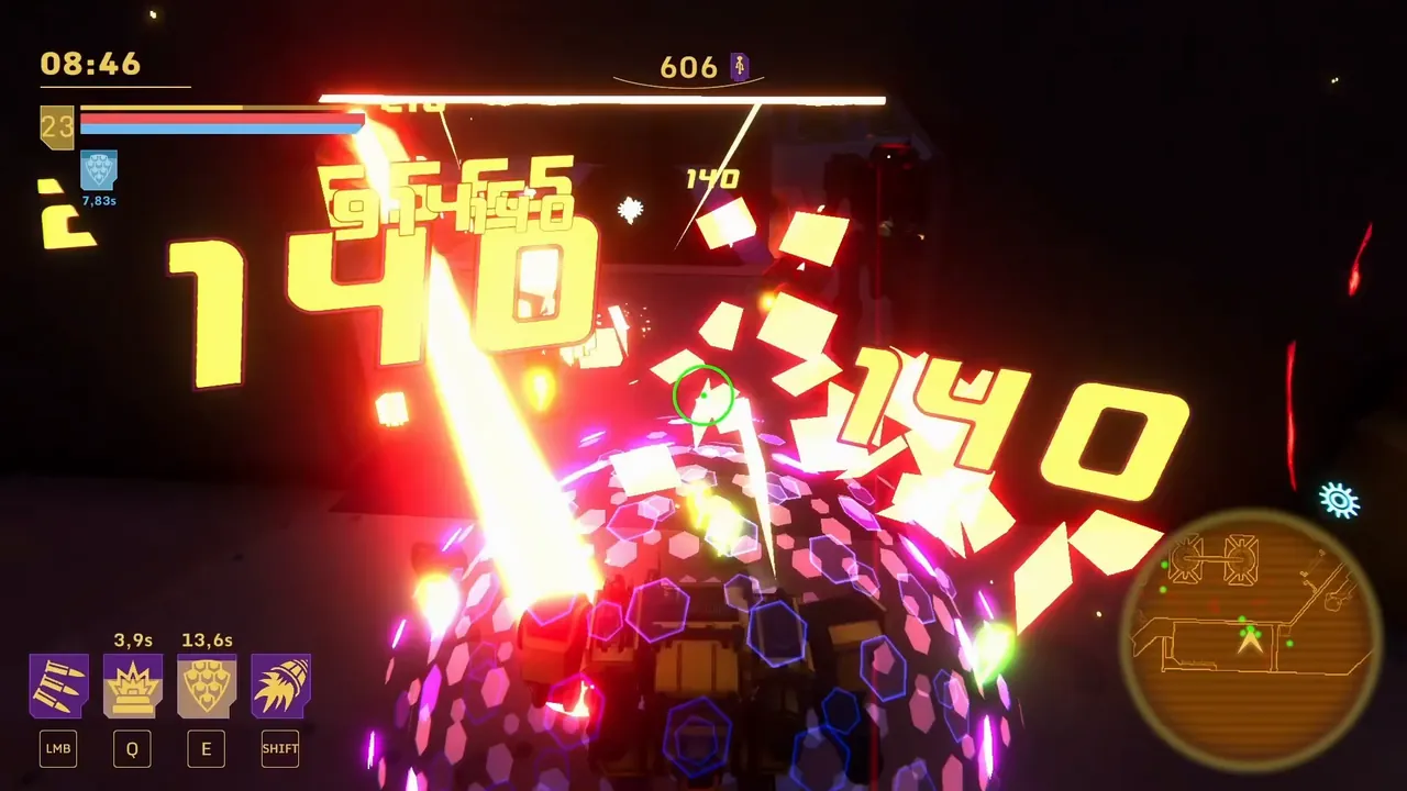 Laser beams and damage numbers during a wave