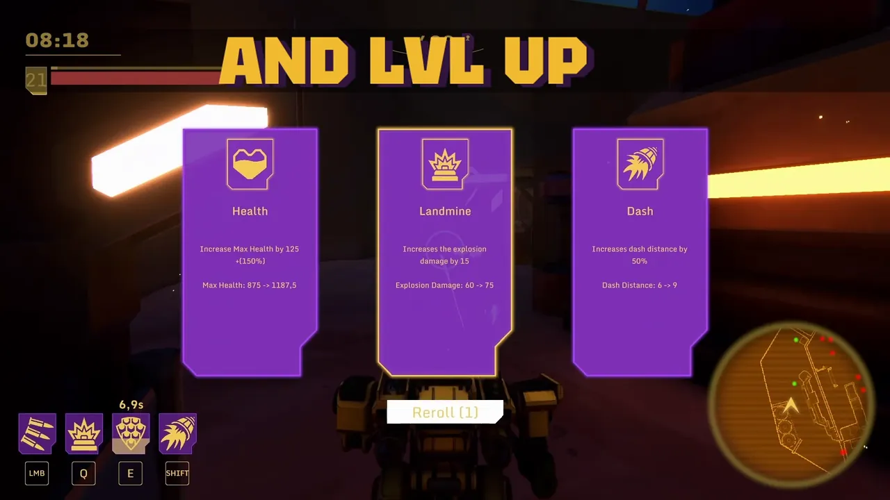 Level-up screen with three upgrade cards