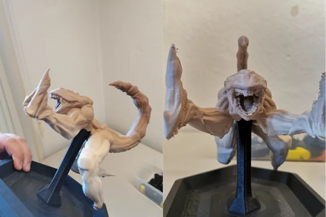 Printed fungal Kaiju miniature on its display stand